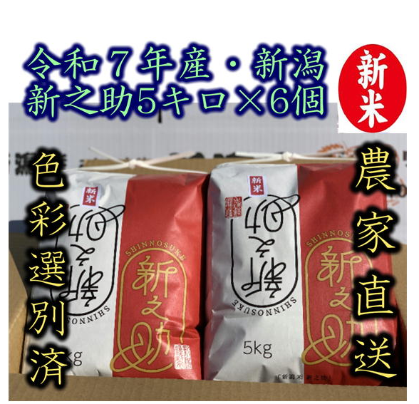 令和７年産　新潟　新之助　白米5kg×６個★農家直送★色彩選別済   予約9月25日頃の商品画像